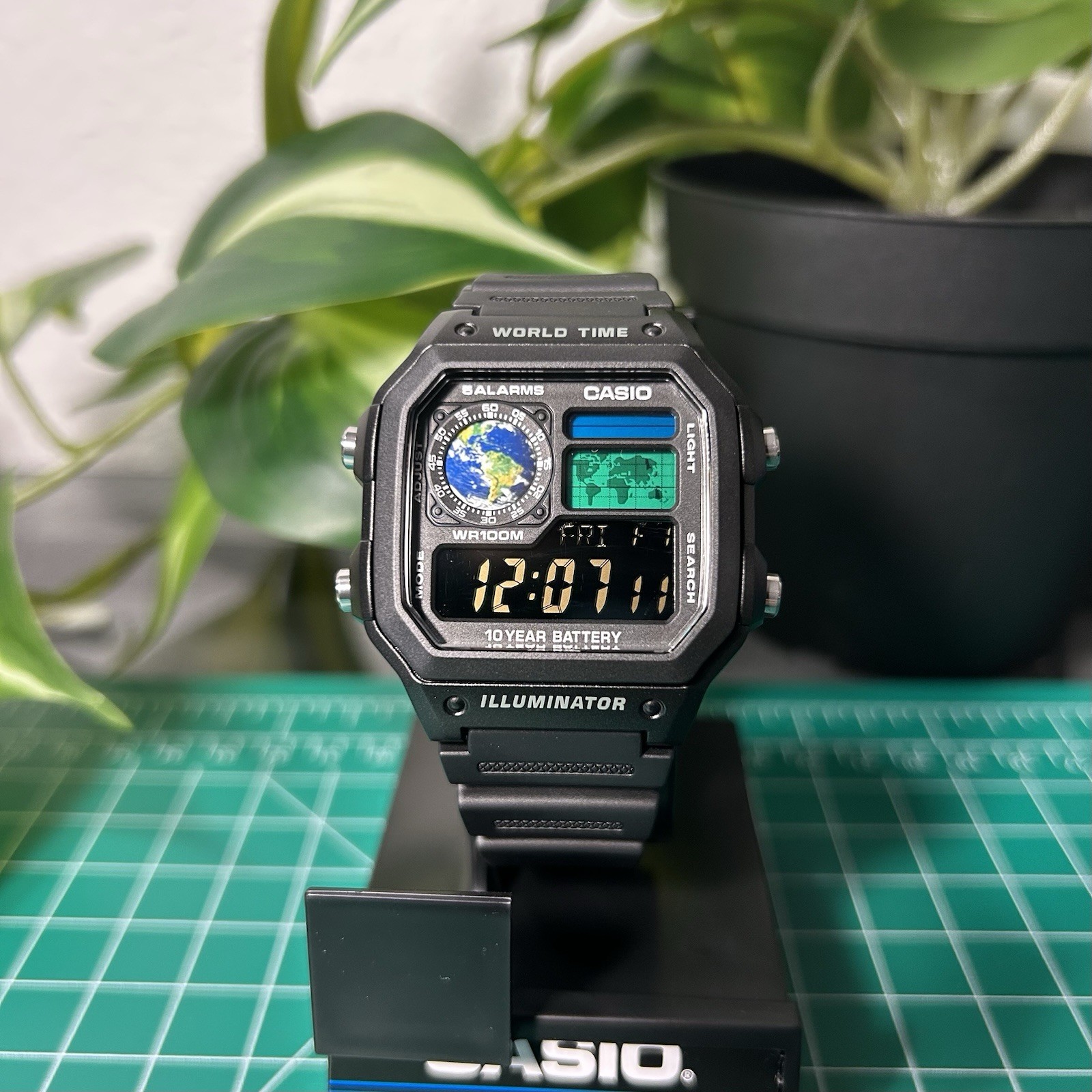 Custom Casio AE1200WH Watch | Negative Display Earth Mod
