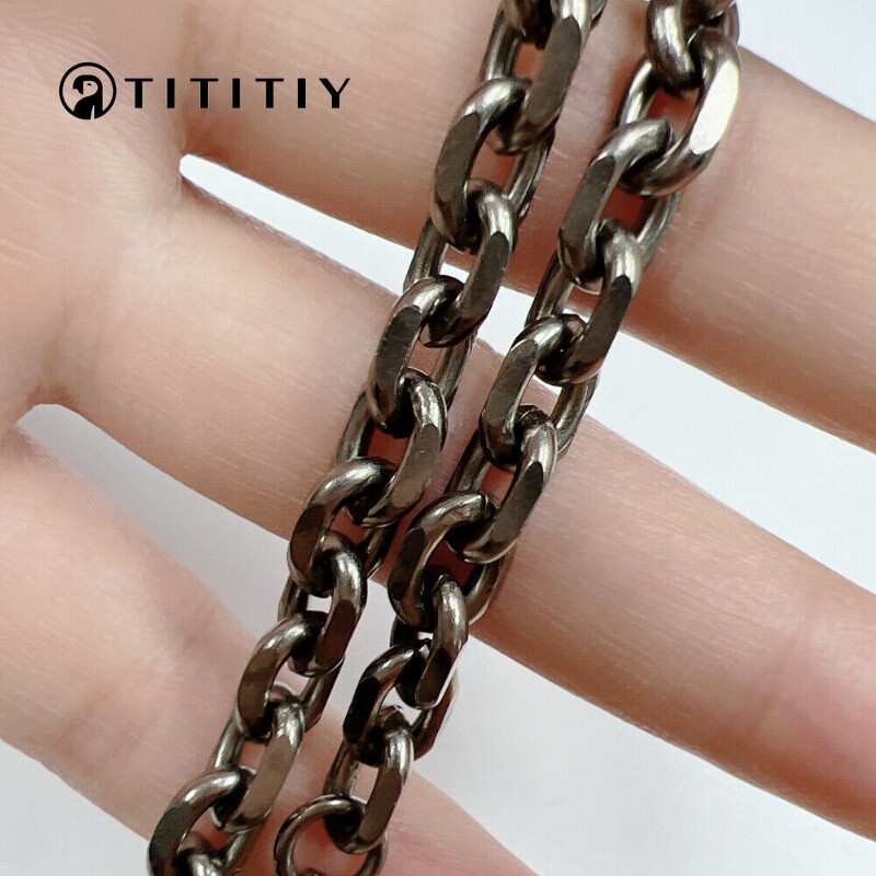 TA1 7mm Pure Titanium Diamond Cut Link Chain Bracelet Men Women Ultra Light Gift