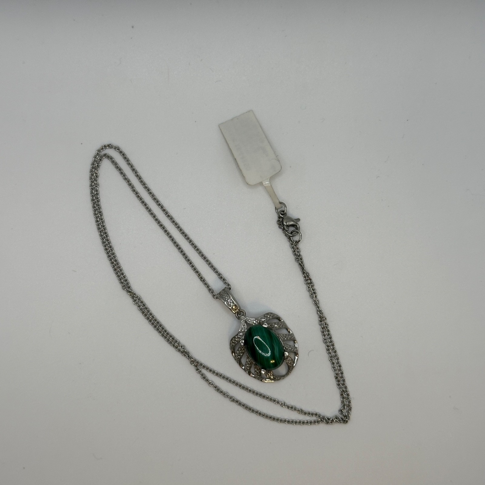 Chuck Clemency STS Karis Sterling Silver Malachite Pendant Necklace 20 In