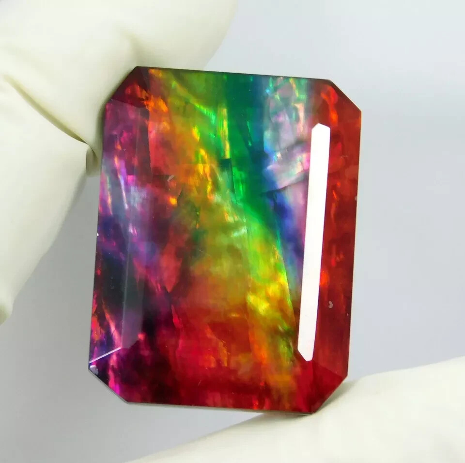 Ammolite Opal-Like 50+ Ct Doublet Organic Natural Certified Loose Gemstone