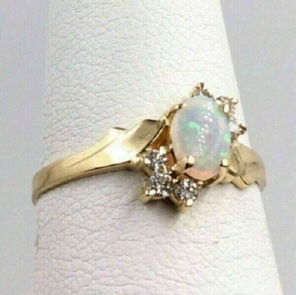 14K Yellow Gold Finish Women’s 2Ct Oval Cut Fire Opal & Diamond Engagement Ring