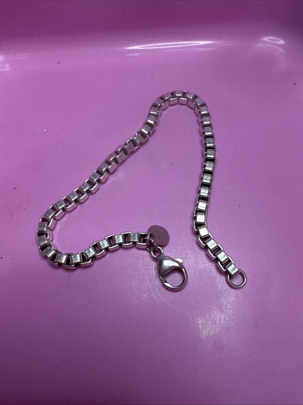 7.5” Tiffany & Co Mens Unisex Venetian Box Link Bracelet in Sterling Silver