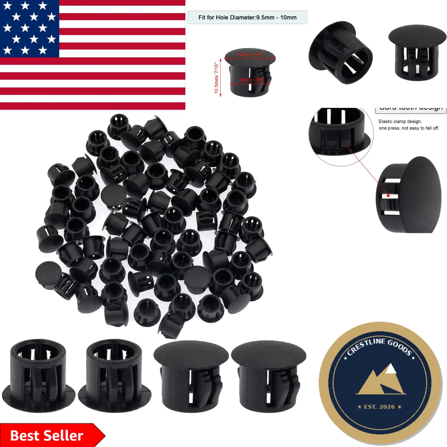 High-Quality 10mm Black Hole Plugs – 60PC Flush Type Caps for Furniture & Decor