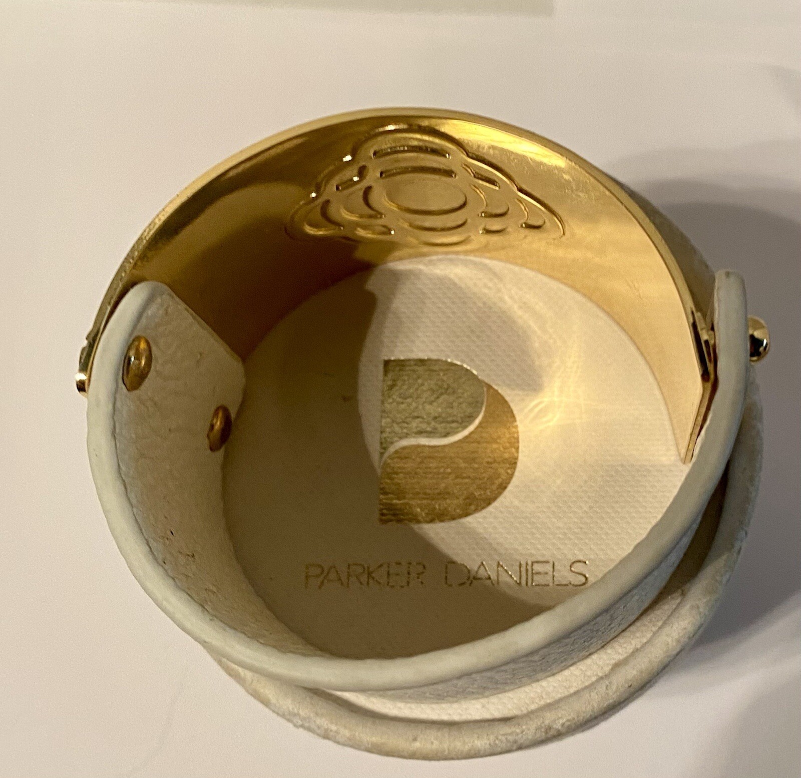 Parker Daniels White and Gold-tone Modernist Cuff Bracelet Flower Design