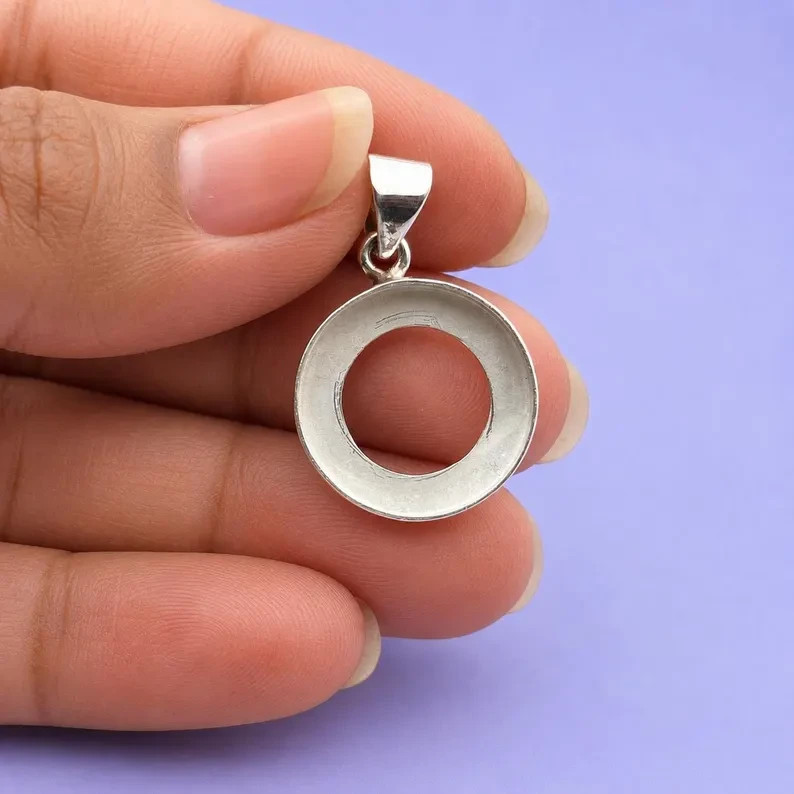 925 Sterling Silver 10mm Round Bezel Pendant Setting Handmade DIY Jewelry