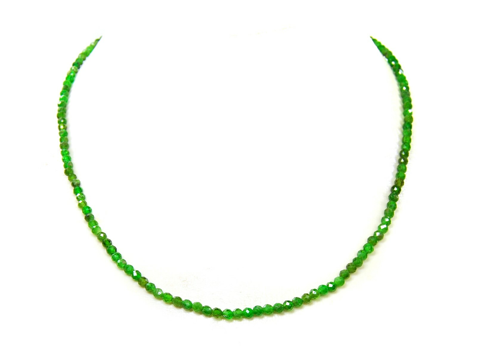 Gemstone Chrome Diopside Necklace Faceted Ball Shape Ø-3mm 925 Silver