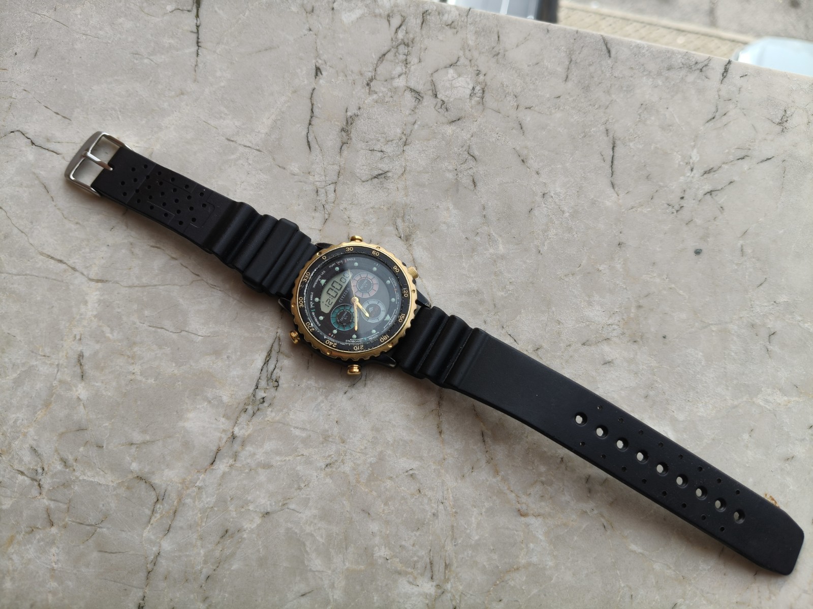 80s CITIZEN YACHT TIMER C050-088409 BLACK PVD WATCH WATCHES WORKING *DEFECTIVE*
