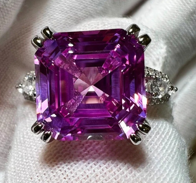 8.36 Ct Certified Asscher Cut Natural Purple Diamond Ring VVS1 White Gold Finish
