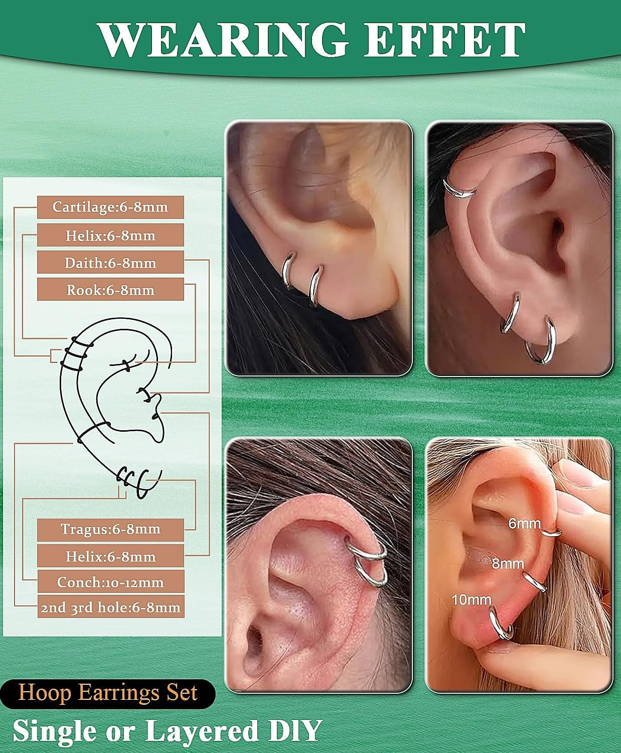 Surgical Steel Huggie Hoop Earrings & Flat Back Studs for Women Men, 6Mm-14Mm Sm
