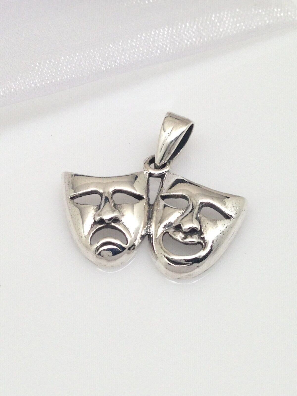 925 Sterling Silver Comedy Tragedy Theater Masks Pendant Men Women 25mm/0.98″