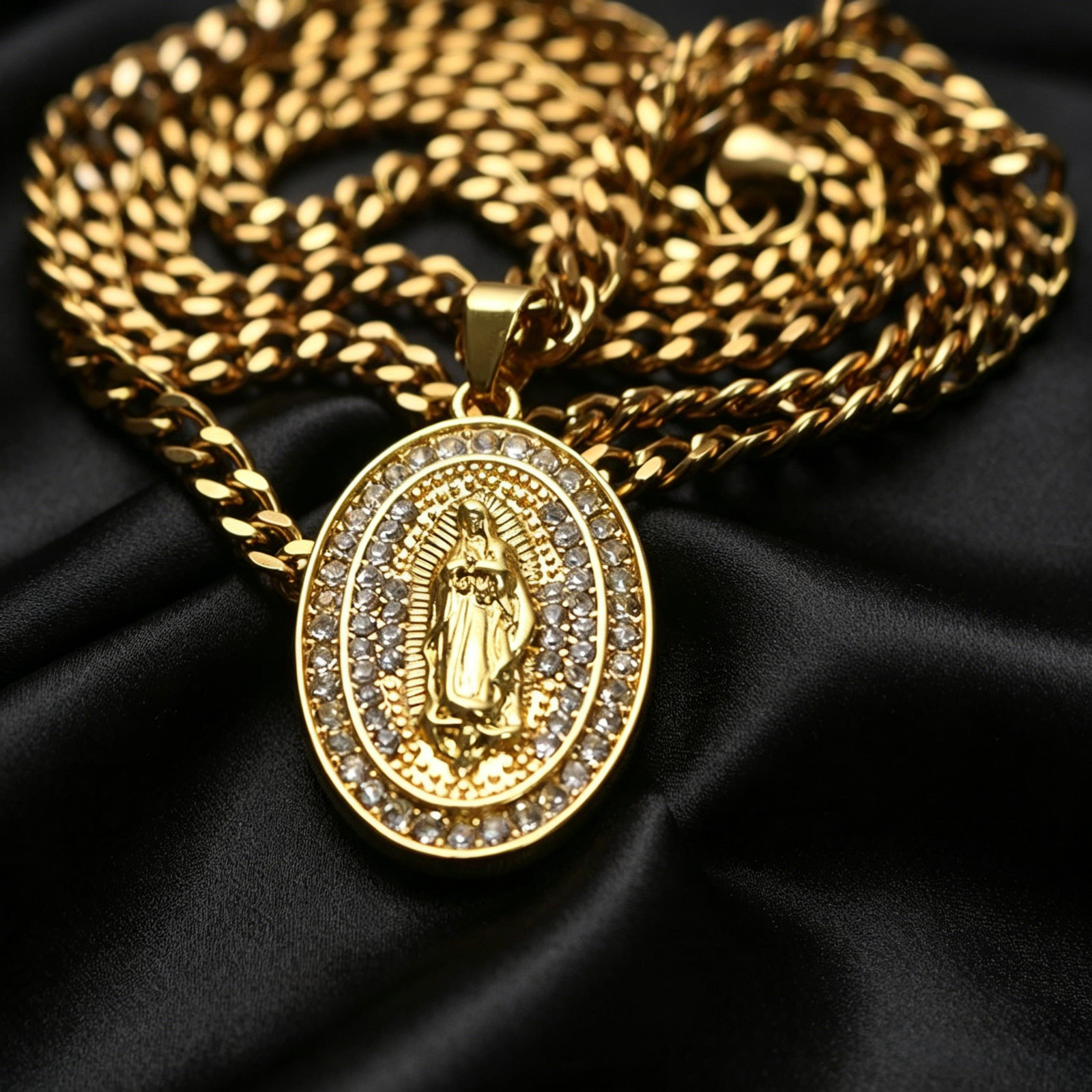 Virgin Mary Necklace Gold Pendant Religious Catholic Faith Jewelry