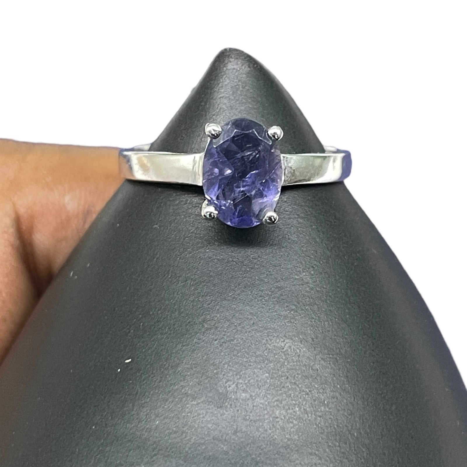 Natural Iolite Ring 925 Sterling Silver 14K WG Rhodium Plated Top Quality