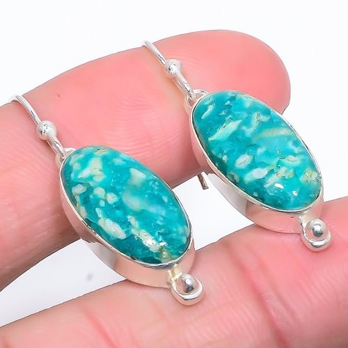 African Amazonite 925 Sterling Silver Jewelry Earring 1.6″ T30
