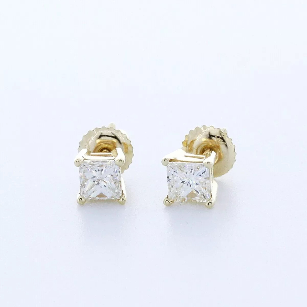 Stud Earrings Solid 14K Gold Classic 1.50 Carat Princess Natural Diamond G SI1