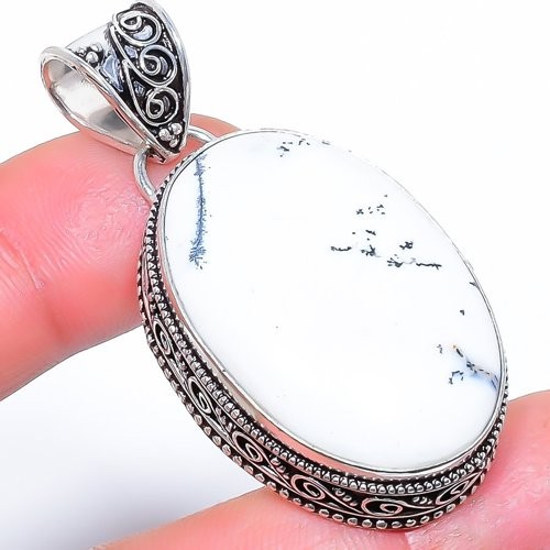 Natural Dendritic Opal Gemstone 925 Silver Plated Jewelry Pendant 2.0″ M1524