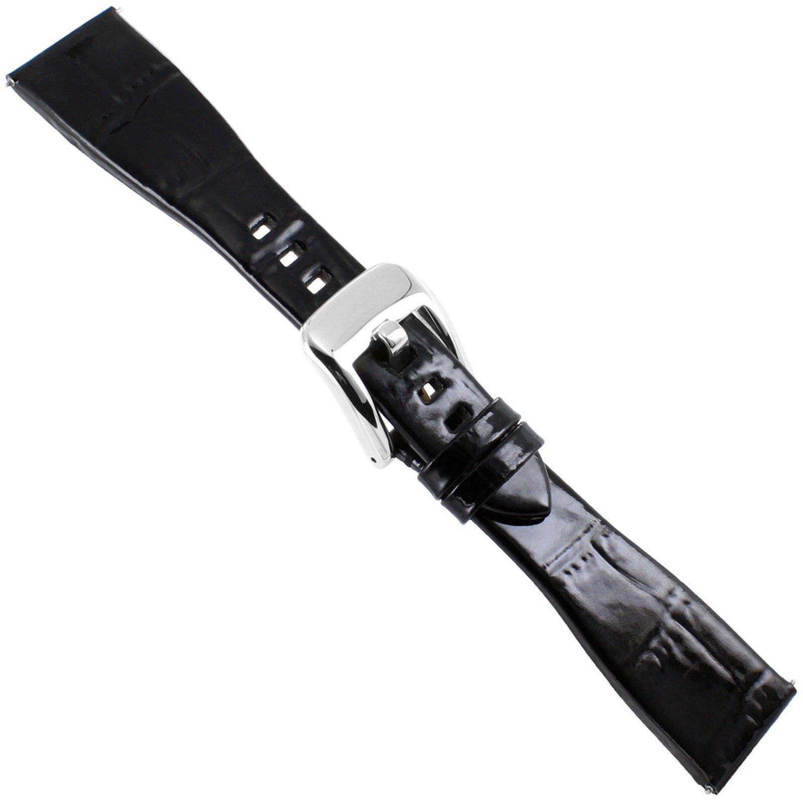 22mm Glam Rock Black Shiny Handmade Alligator Grain Genuine Leather Watch Band