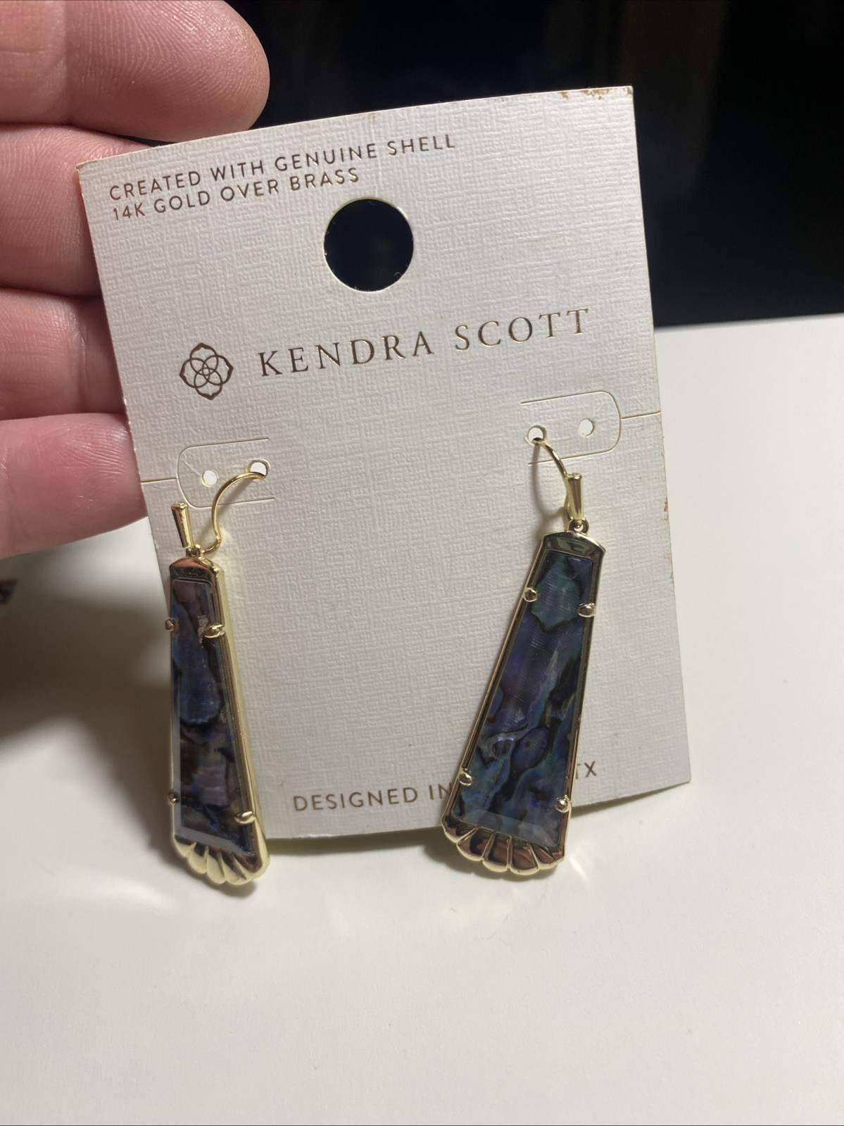 Kendra Scott Drop Earrings – Genuine Shell, 14K Gold Over Brass NWT