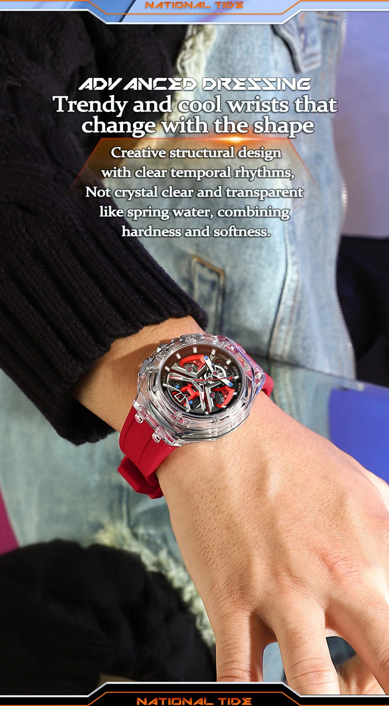 Men’s Transparent Case Watch Night Glow Fashion Sports Waterproof Casual