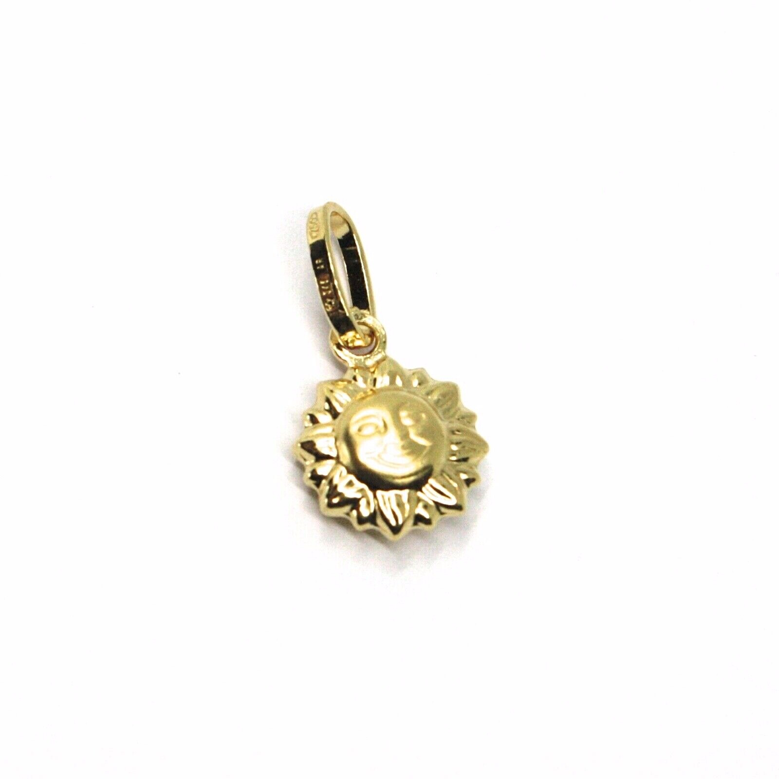 18K YELLOW GOLD SUN PENDANT MINI 9mm DIAMETER, ROUNDED SMOOTH, SATIN, 2 FACES