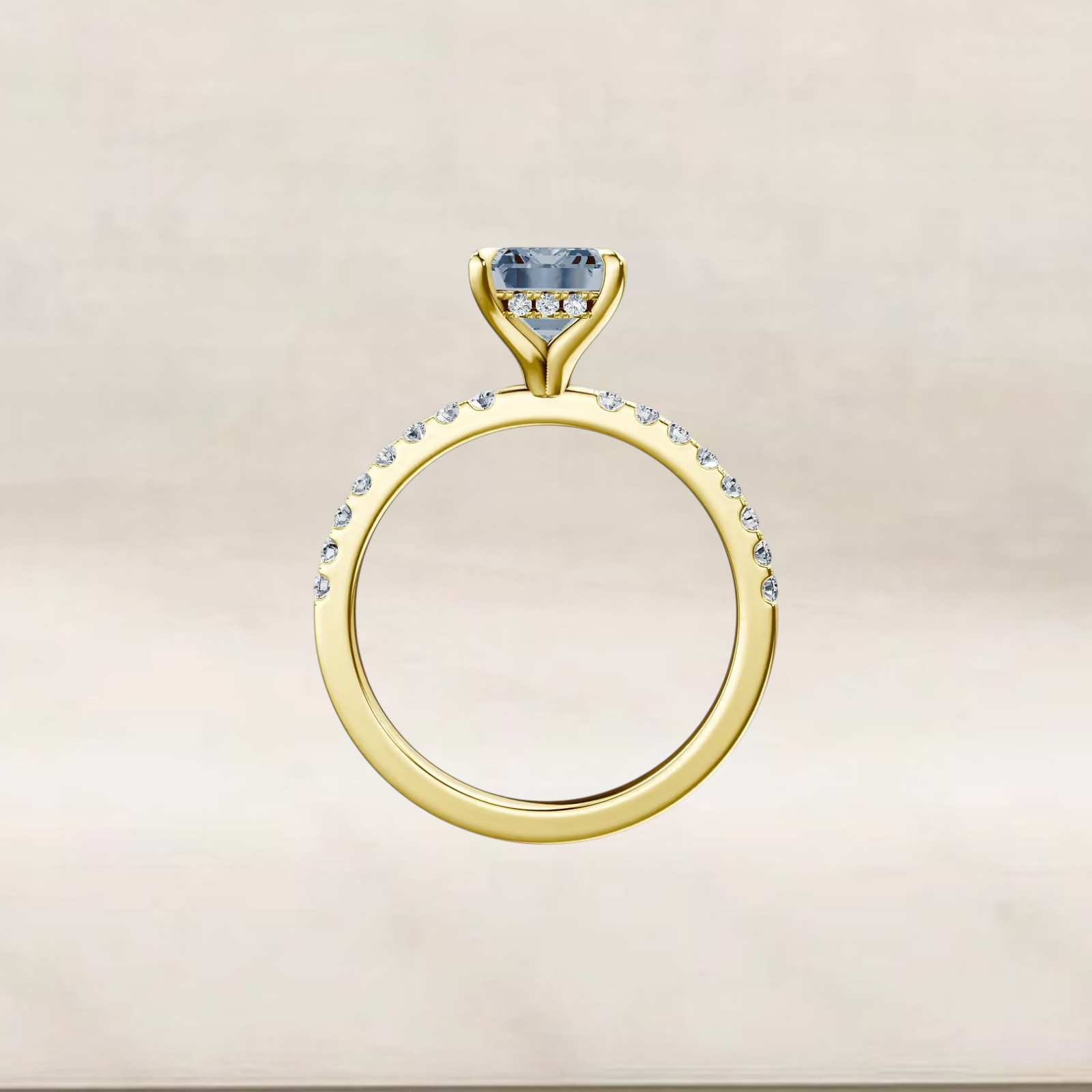 Lab Grown Fancy Intense Blue Diamond Women Ring Emerald 3.25 CT 14K Yellow Gold