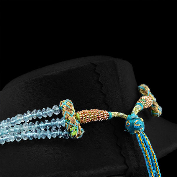BEAUTIFUL STRIKING 218.35 CTS NATURAL 3 LINE BLUE AQUAMARINE BEADS NECKLACE (RS)
