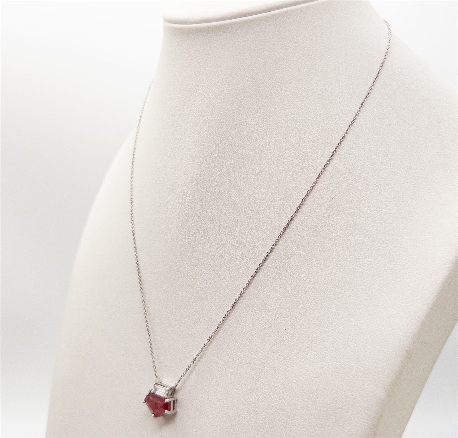 NEW $15,000 3.54ct FANCY CUT GIA NO HEAT RUBY VS G Diamond Platinum Necklace 5g