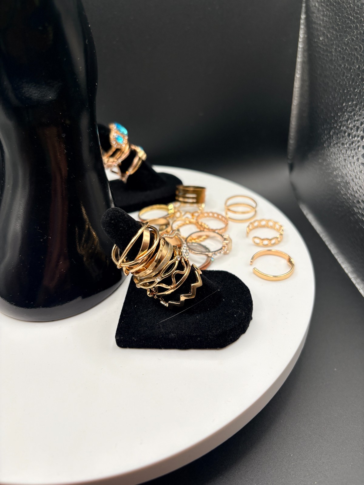 Gold Tone Fashion Ring Lot Rhinestone Statement Stack Midi Cocktail Various Size