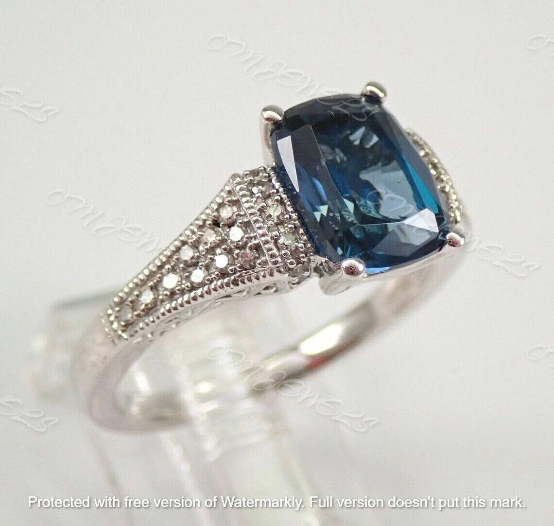 2.30Ct Lab-Created Blue Sapphire Solitaire Engagement Ring 14K White Gold Finish
