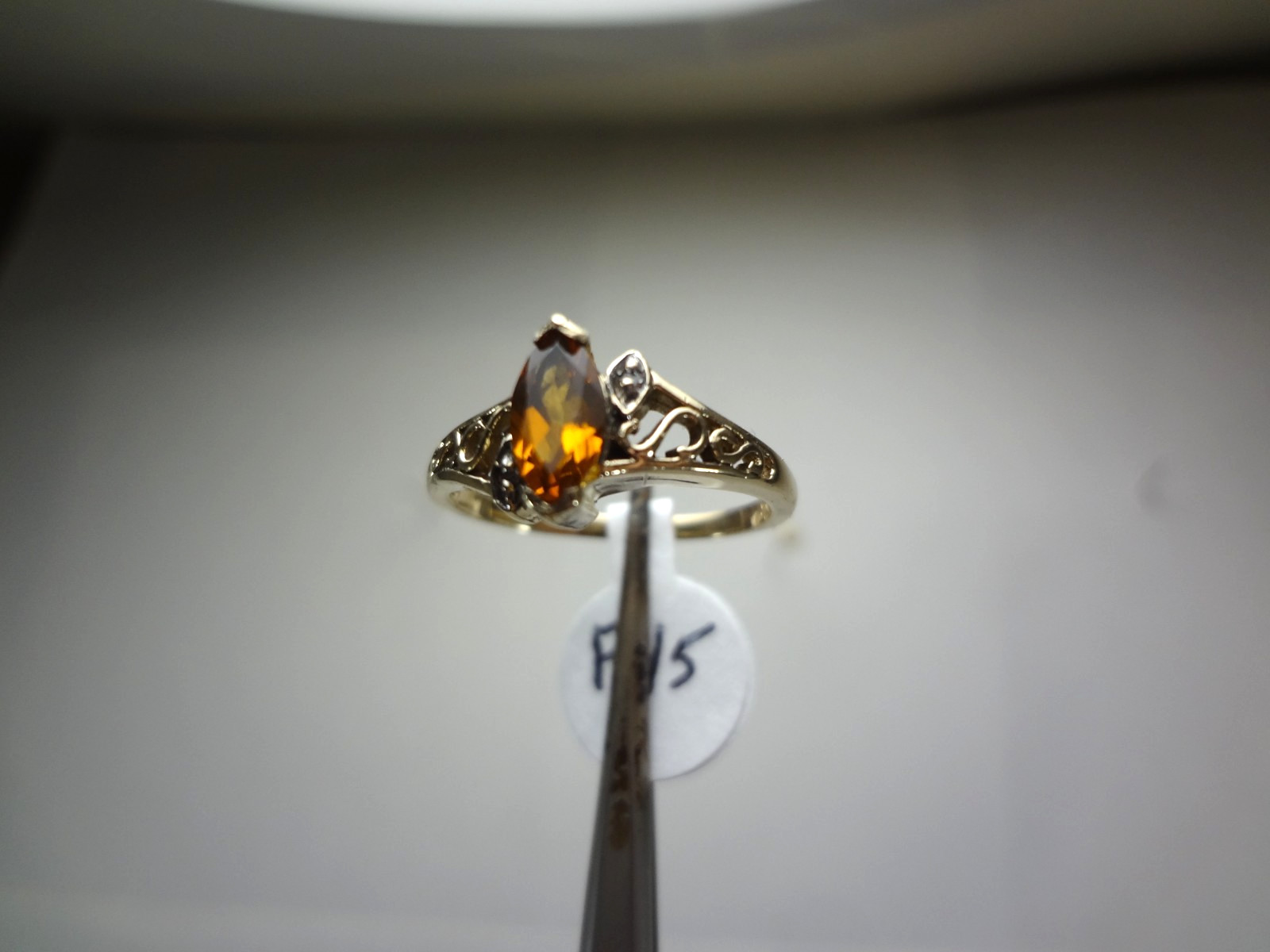 10K SOLID GOLD MADEIRA CITRINE AND DIAMOND RING – 2.36 GRAMS – SIZE 6.75 – F45