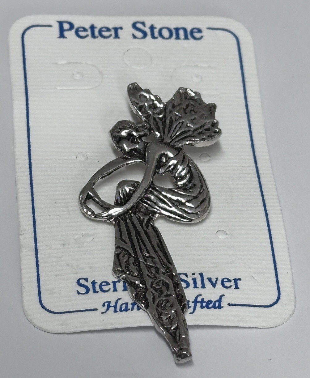 Peter Stone Sterling Silver Fairy pendant Vintage 2”