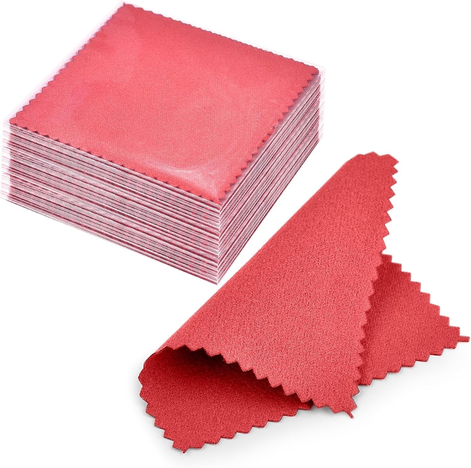 50 Individually Wrapped Pink Suede Polishing Cloths for Jewelry Care – 3×3 Inch