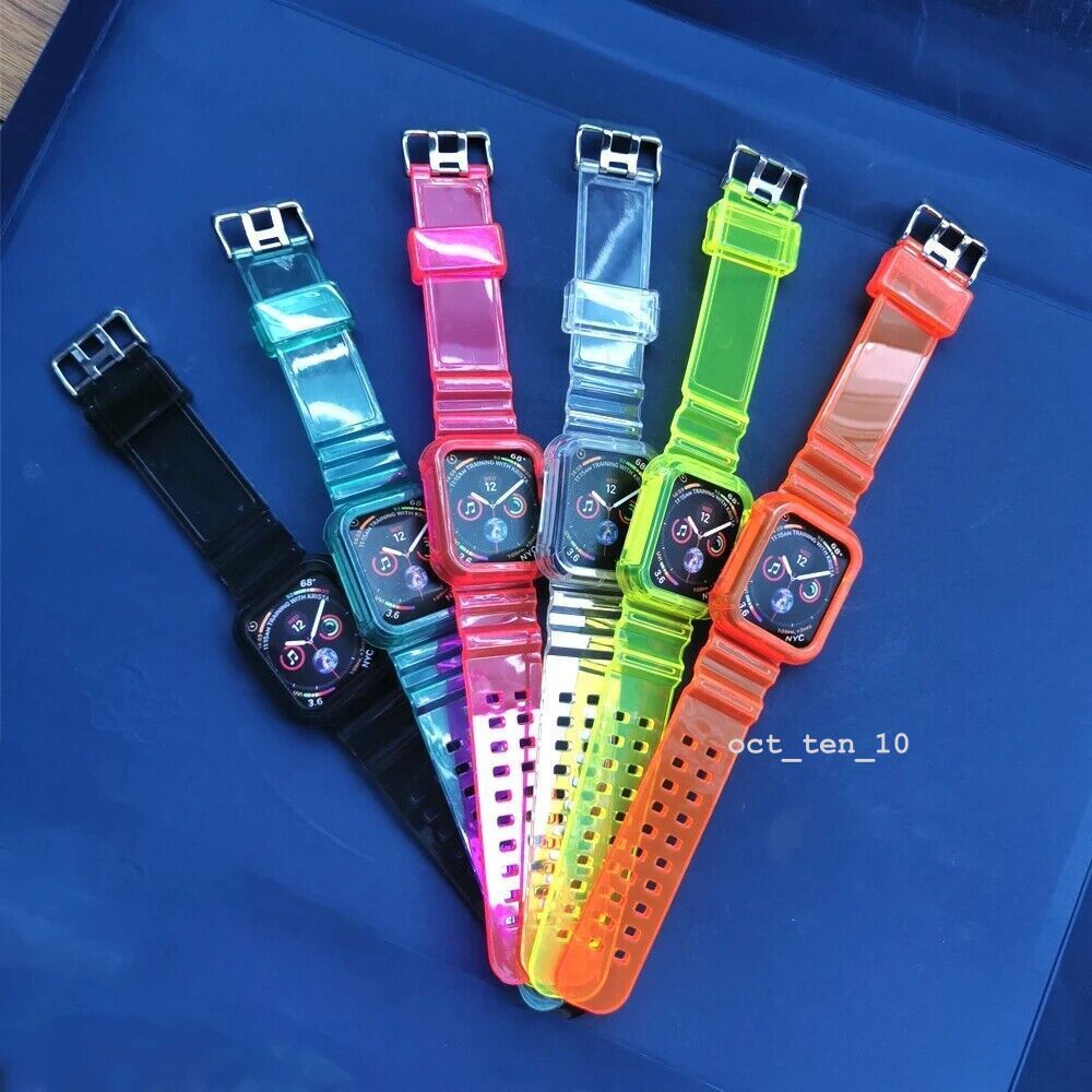 TPU Clear Sport Band Strap +Case for Apple Watch Series 8 7 6 5 4 SE 40/44/41/45