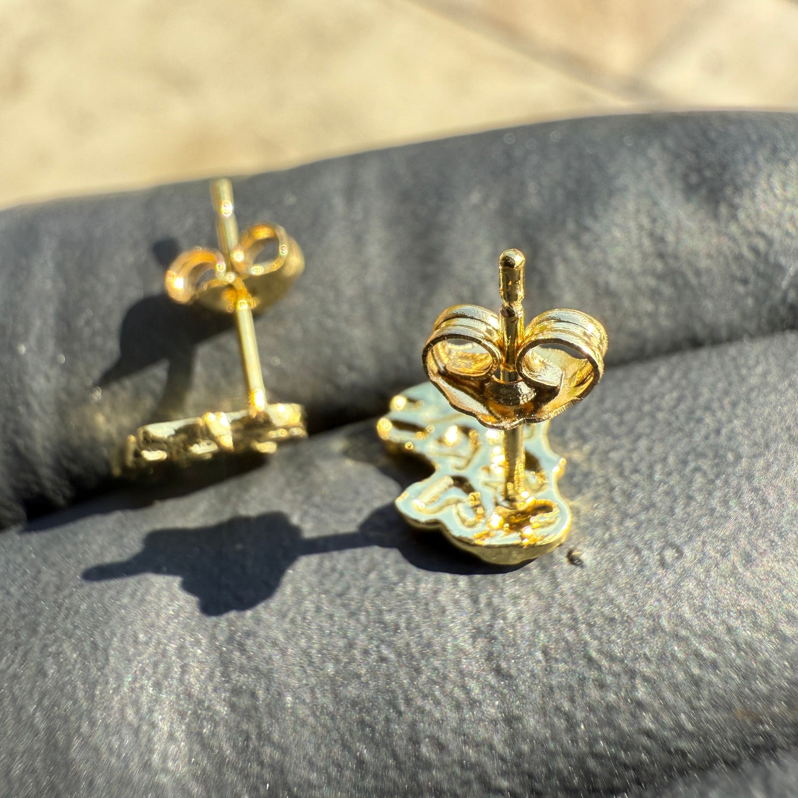 14k Gold Plated Nugget Earrings Butterfly Push Back Mens Womens Small 10MM