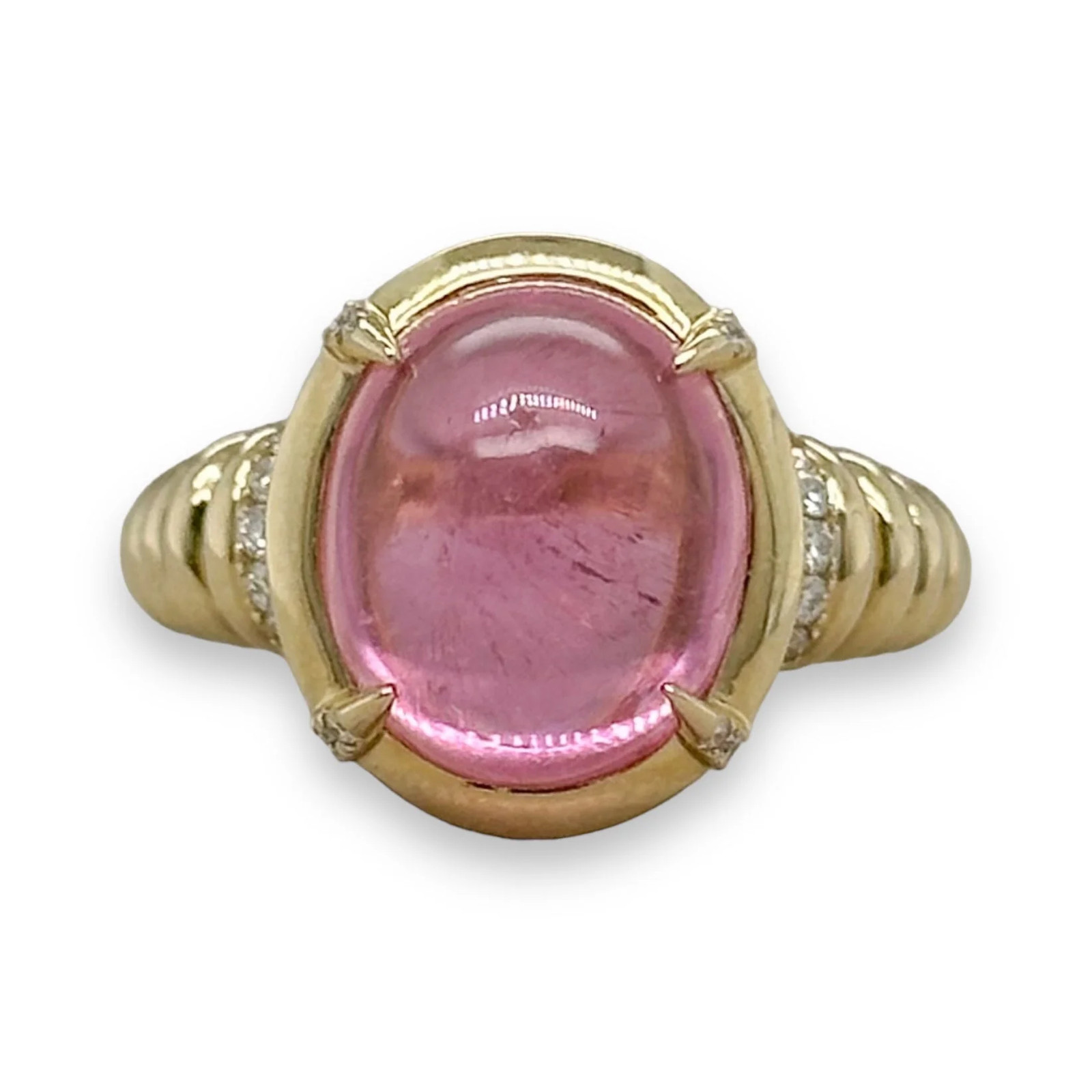 14K Yellow Gold 6.96ct Pink Tourmaline and 0.27cttw SI1/G Diamond Ring