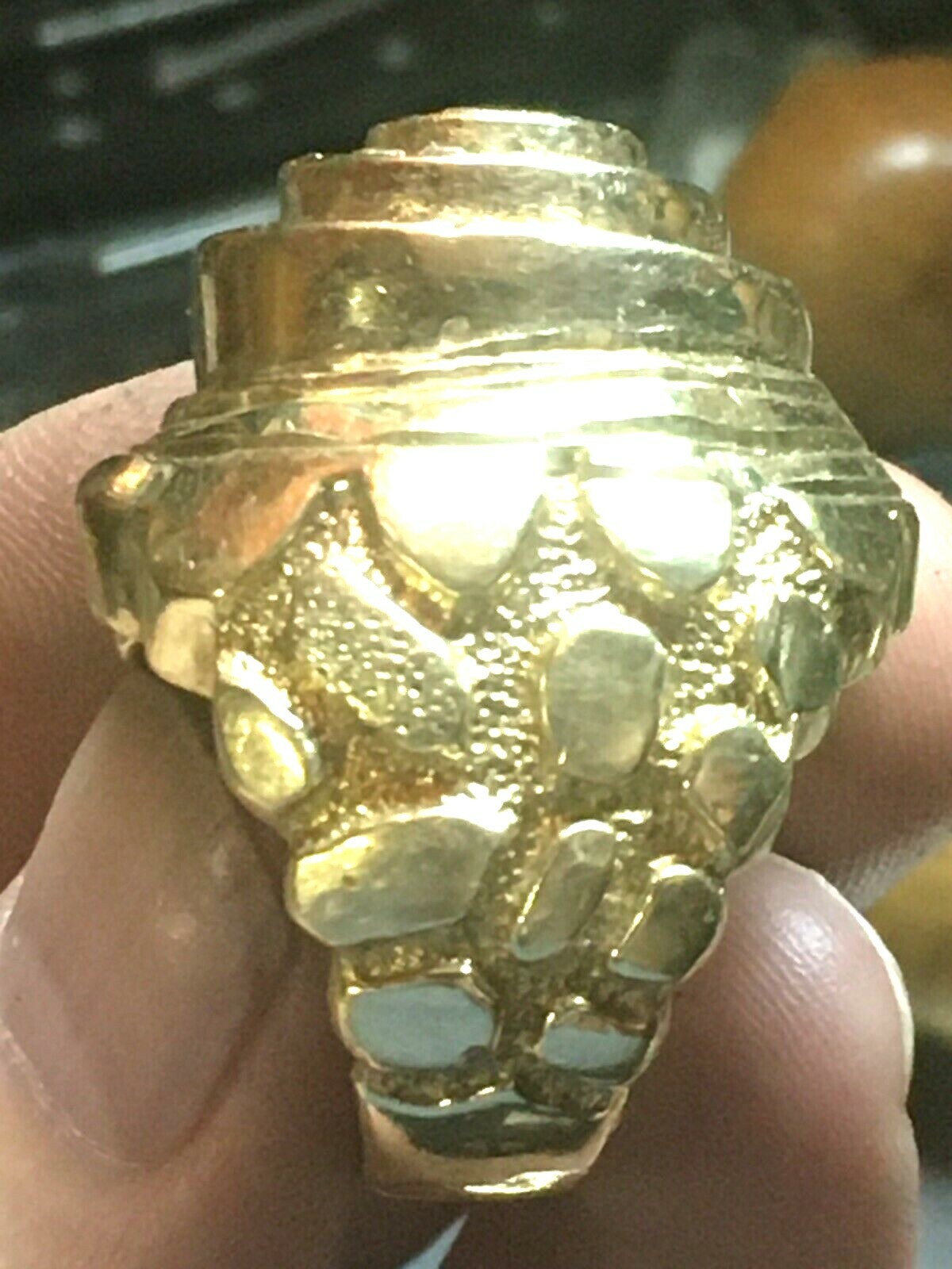 1oK Gold, HUGE HEAVY Hip Hop NUGGET BLING Ring, Kentucky Cluster, Weighs 39.2gms