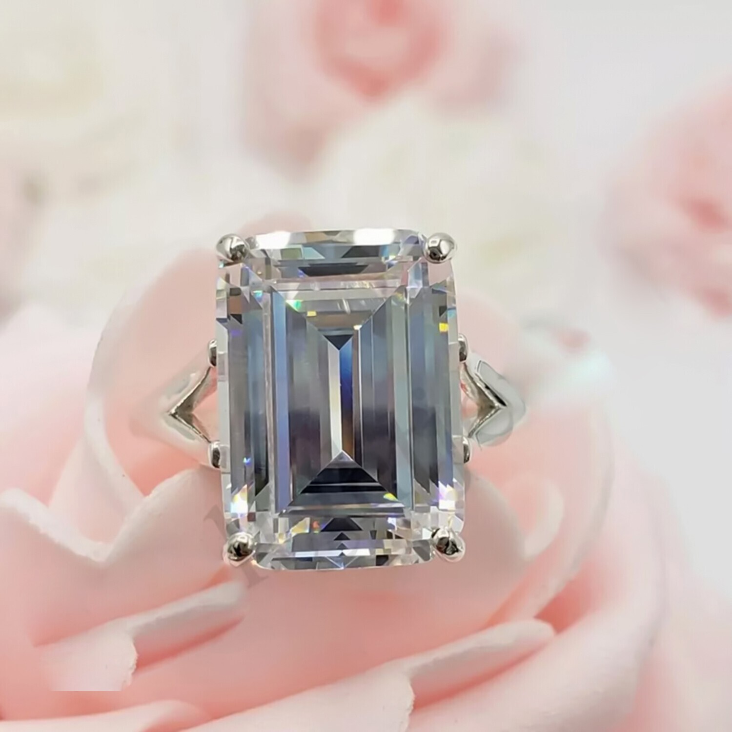 12.30 Ct Emerald Off White Diamond Ring in 925 Silver July Wedding Gift