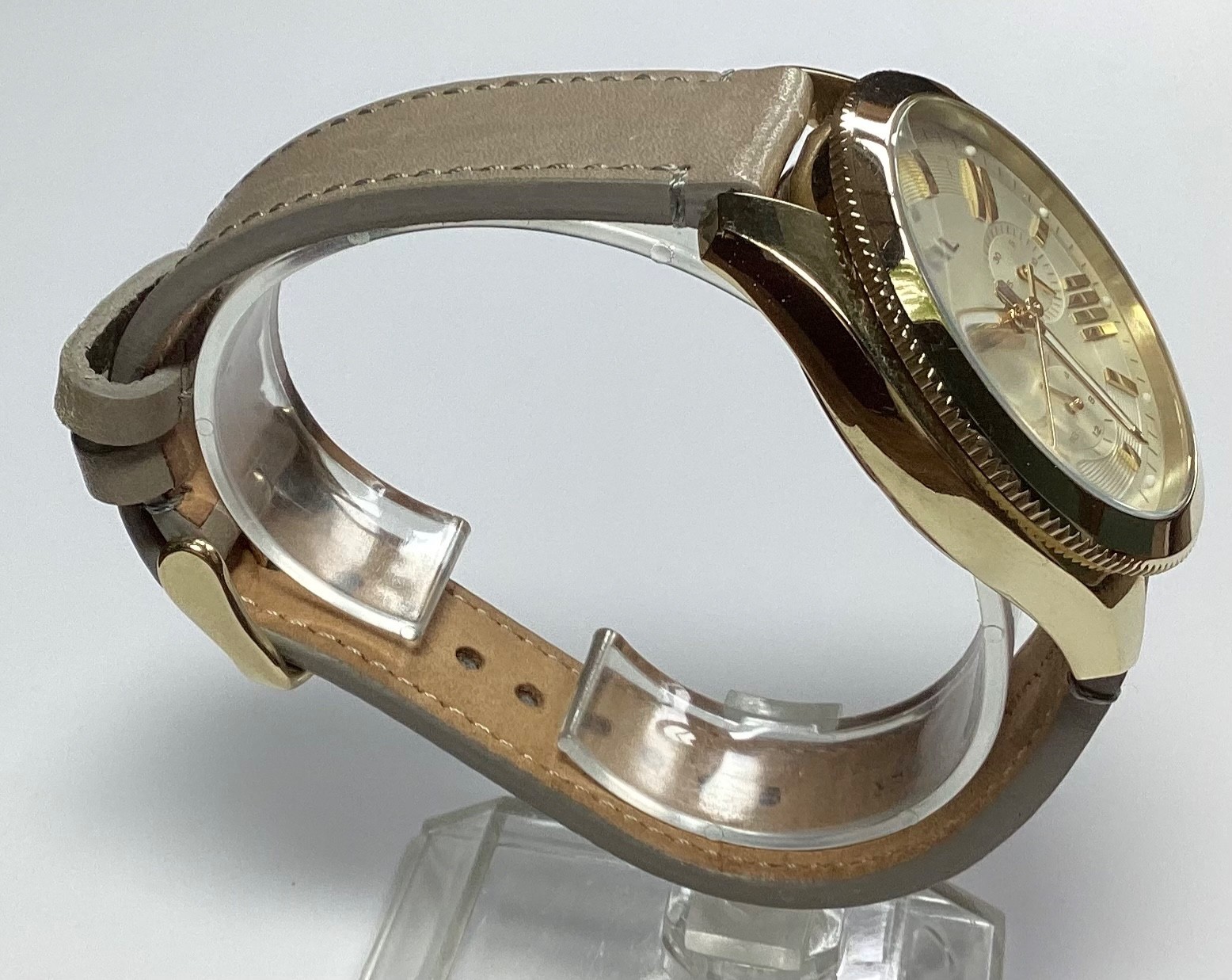 Fossil Womens Watch AM4529 Gold Cream Multi-dial Day Date Taupe Band New Battery