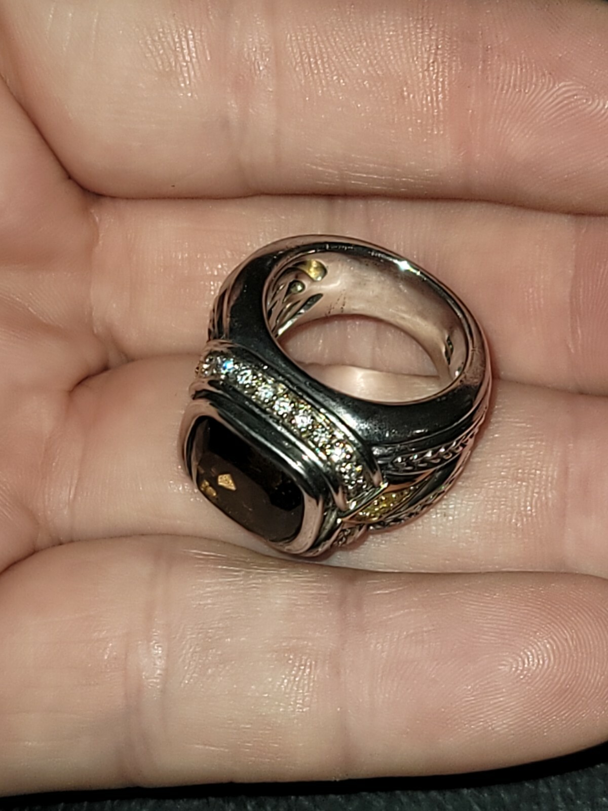 Scott Kay Smokey Quartz & Diamond Ring 6.5. Yellow And White Diamonds.