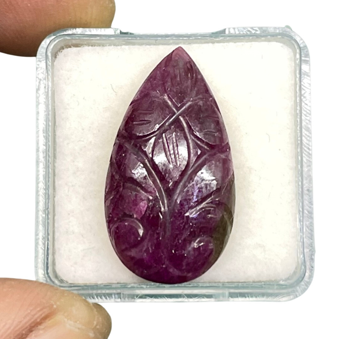 15.85 Cts Natural Ruby Unheated Pear Hand Carved Red Loose Gemstone
