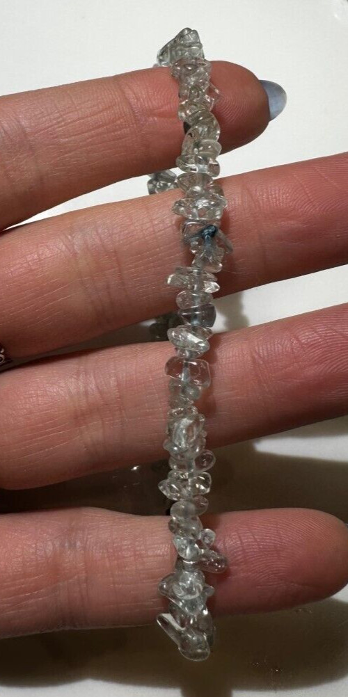 Vintage Pale Blue Topaz Stone Pebble Beads 7.5″ Bracelet DA5