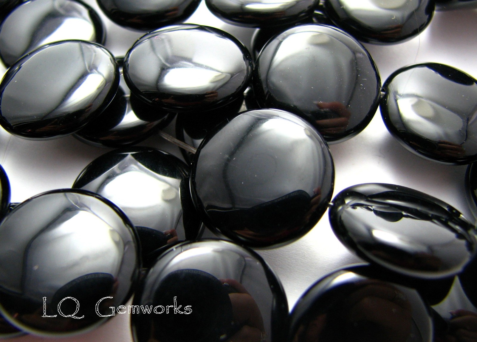 15.5″ Strand BLACK ONYX 14mm Coin Beads