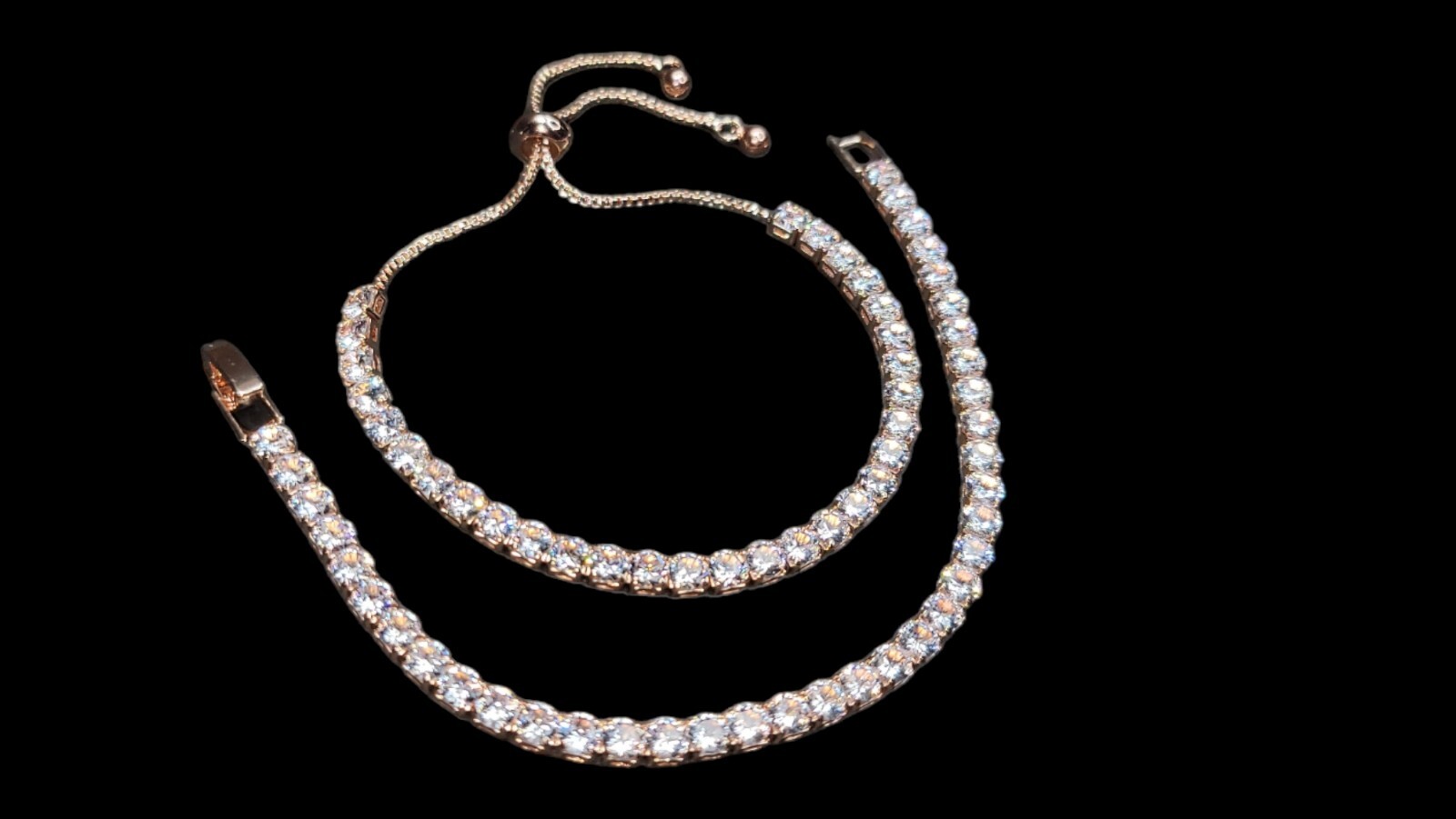 Luxury shiny full Zircon rose gold plated 18k women’s bracelet 2 piece set