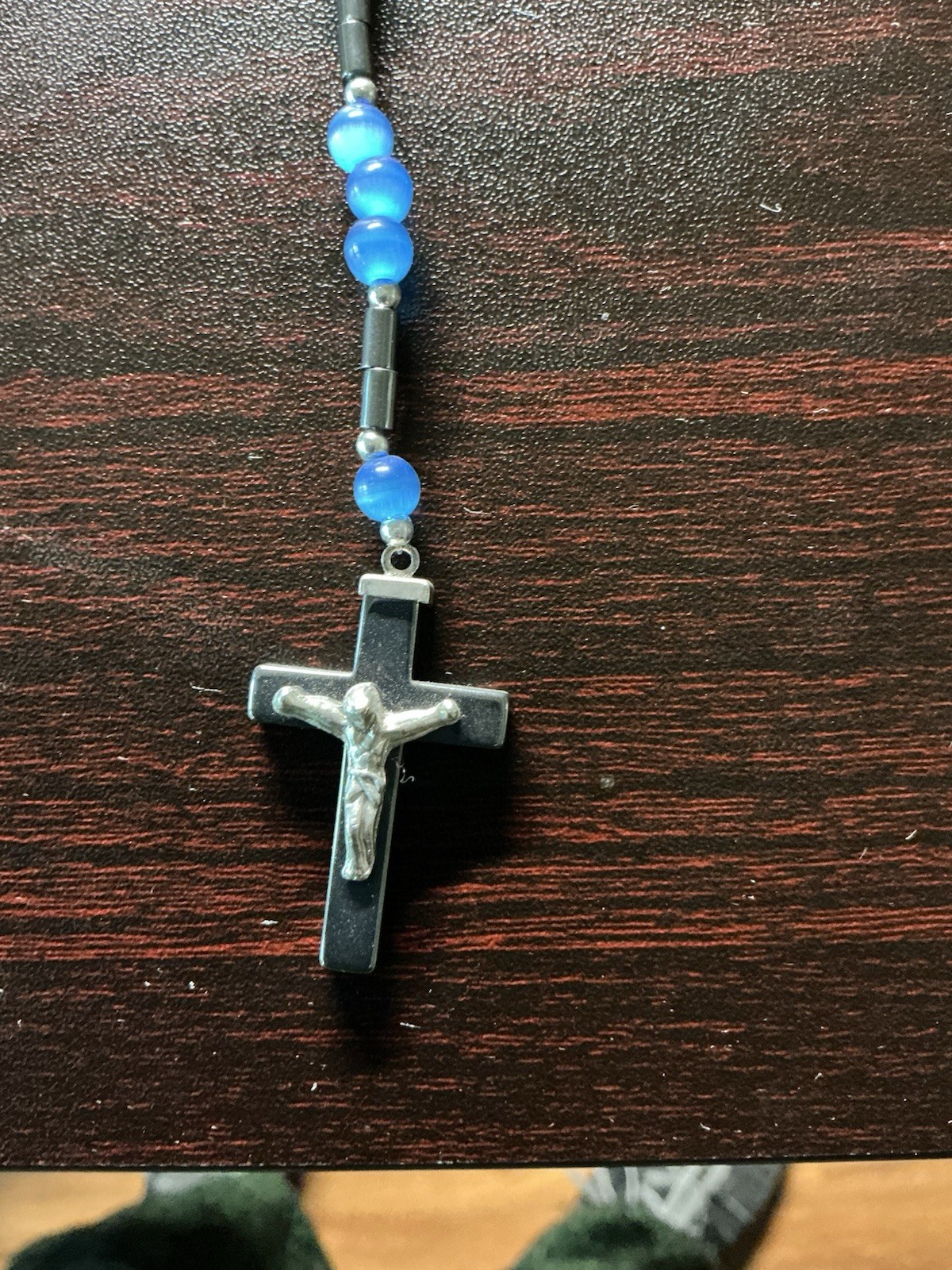 Lot Of 3 Hematite Crucifix, Turquoise Howlite Coral Amethyst Tigereye Necklaces
