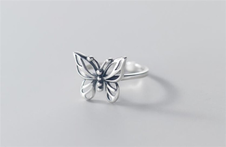 925 Sterling Silver Butterfly Bow Moon Star Zircon Adjustable Open Ring Women