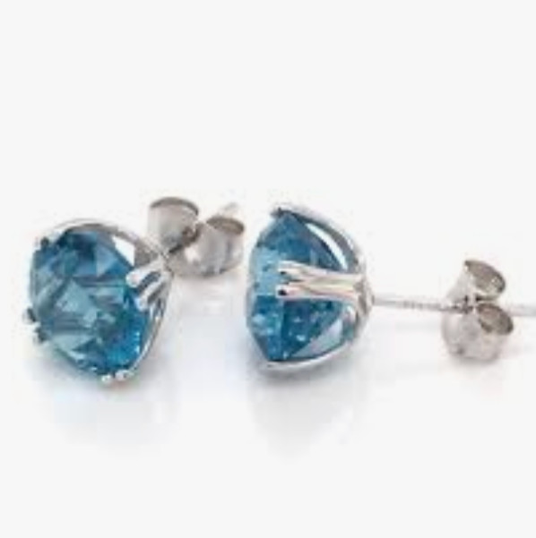 5 Ctw London Blue Topaz Earrings 14k Solid White Gold Stud Natural 1.85gr 8mm