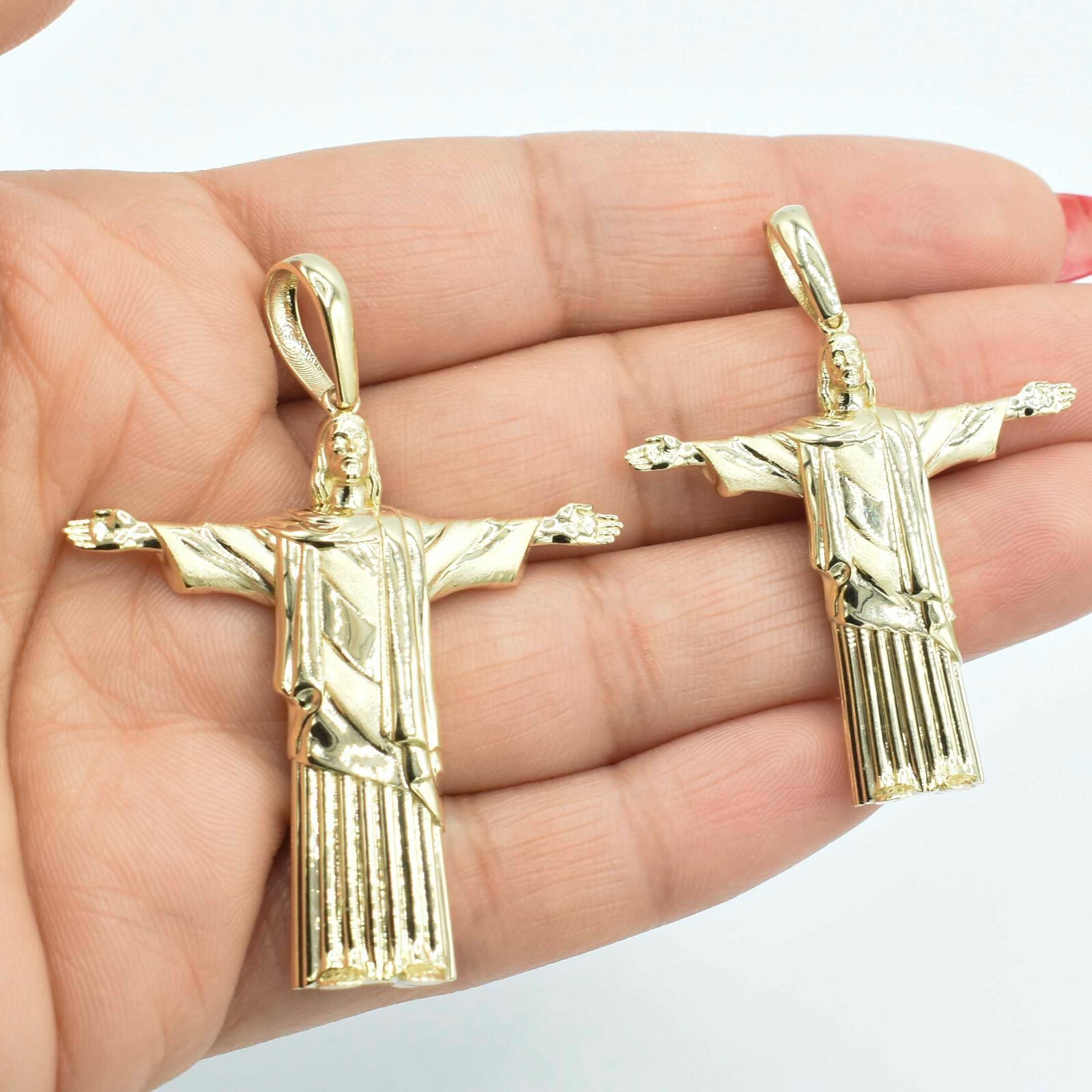 Jesus Christ Christ the Redeemer Pendant Charm Real Solid 10K Yellow Gold