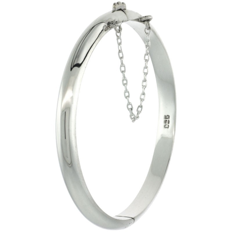 925 Sterling Silver Baby Bangle High Polished Safety Chain 3/16 Inch Wide