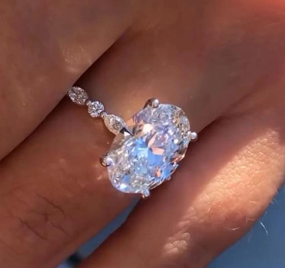 14k White Gold IGI Certified 3.3 Ct Diamond Ring Oval Cut Lab Grown VVS E F