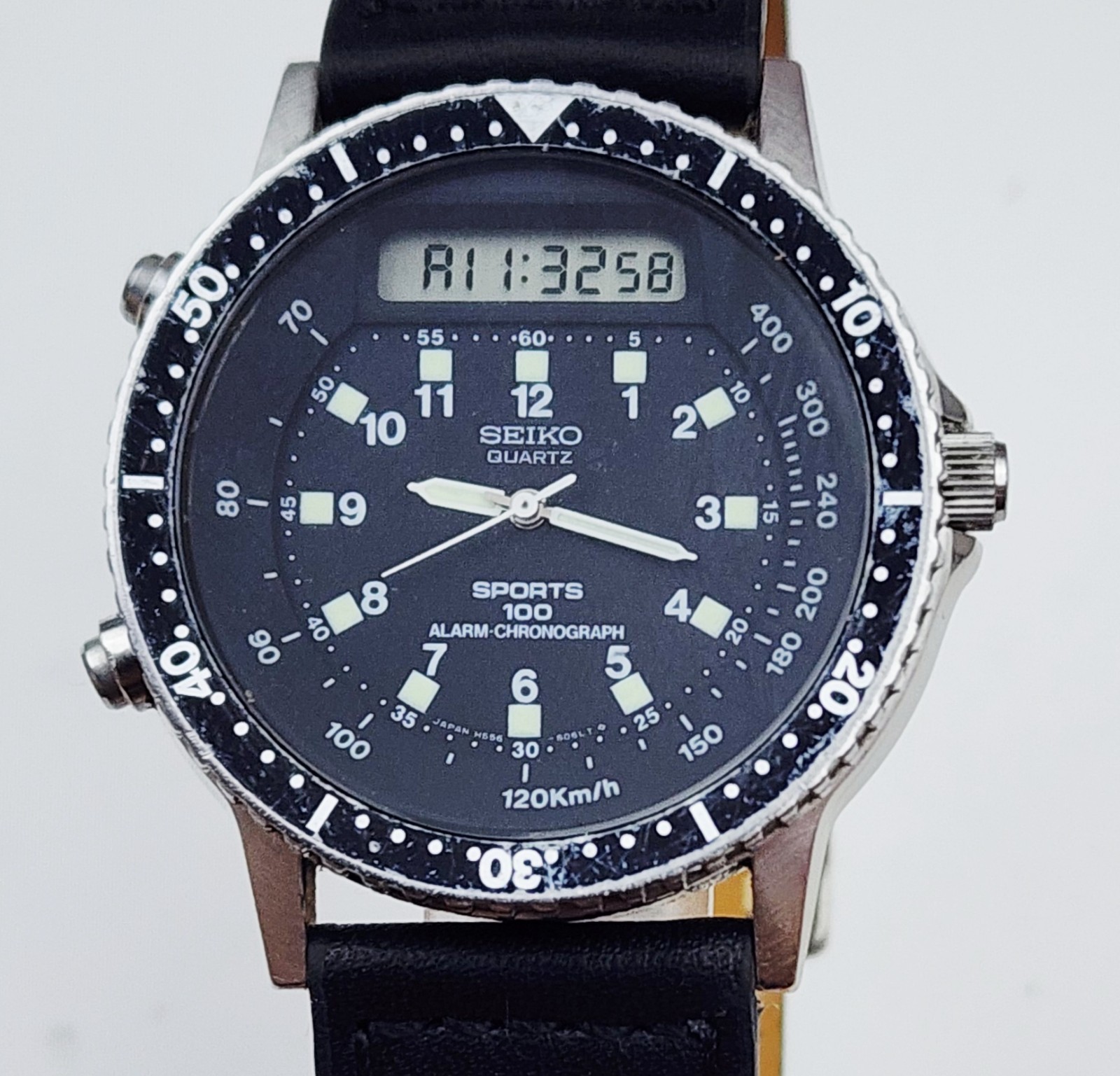 Men Vintage 1983 ANALOG-DIGITAL Watch SEIKO “Baby Arnie” H556-5029. Alarm. Chron