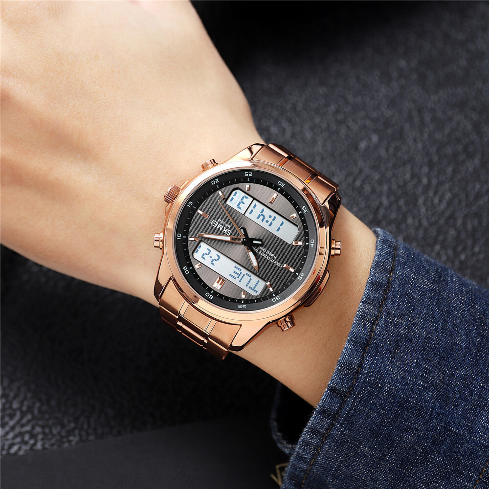 NEW Men Quartz Watch Silver Steel Digital Wristwatch Male Sport LED Watch Gifts